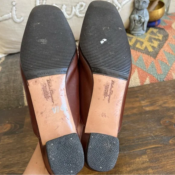 Salvatore Ferragamo Brown CalfLeather Gancini Embroidered Mules Size 10 B